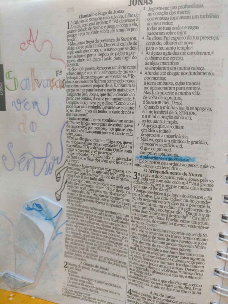 Bible journaling com crianças Jonas